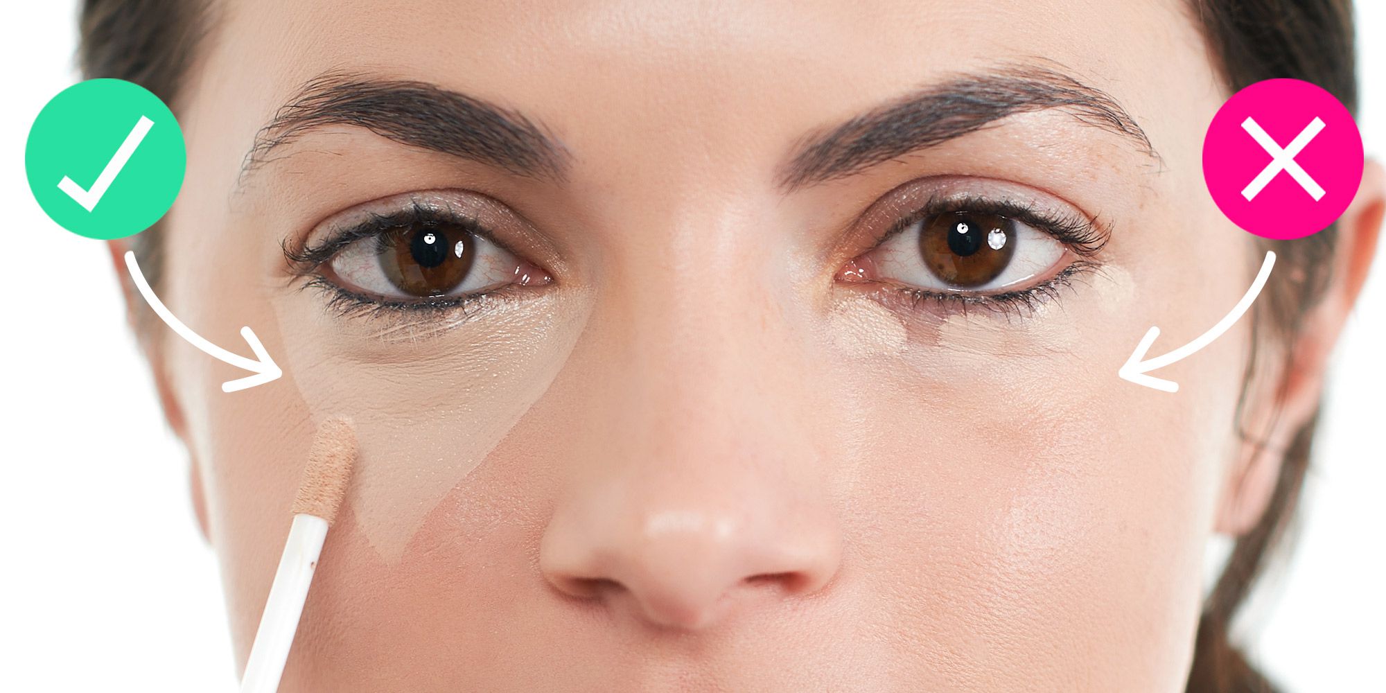 Cách thoa kem che khuyết điểm lên vùng mắt đúng là thoa theo hình tam giác.