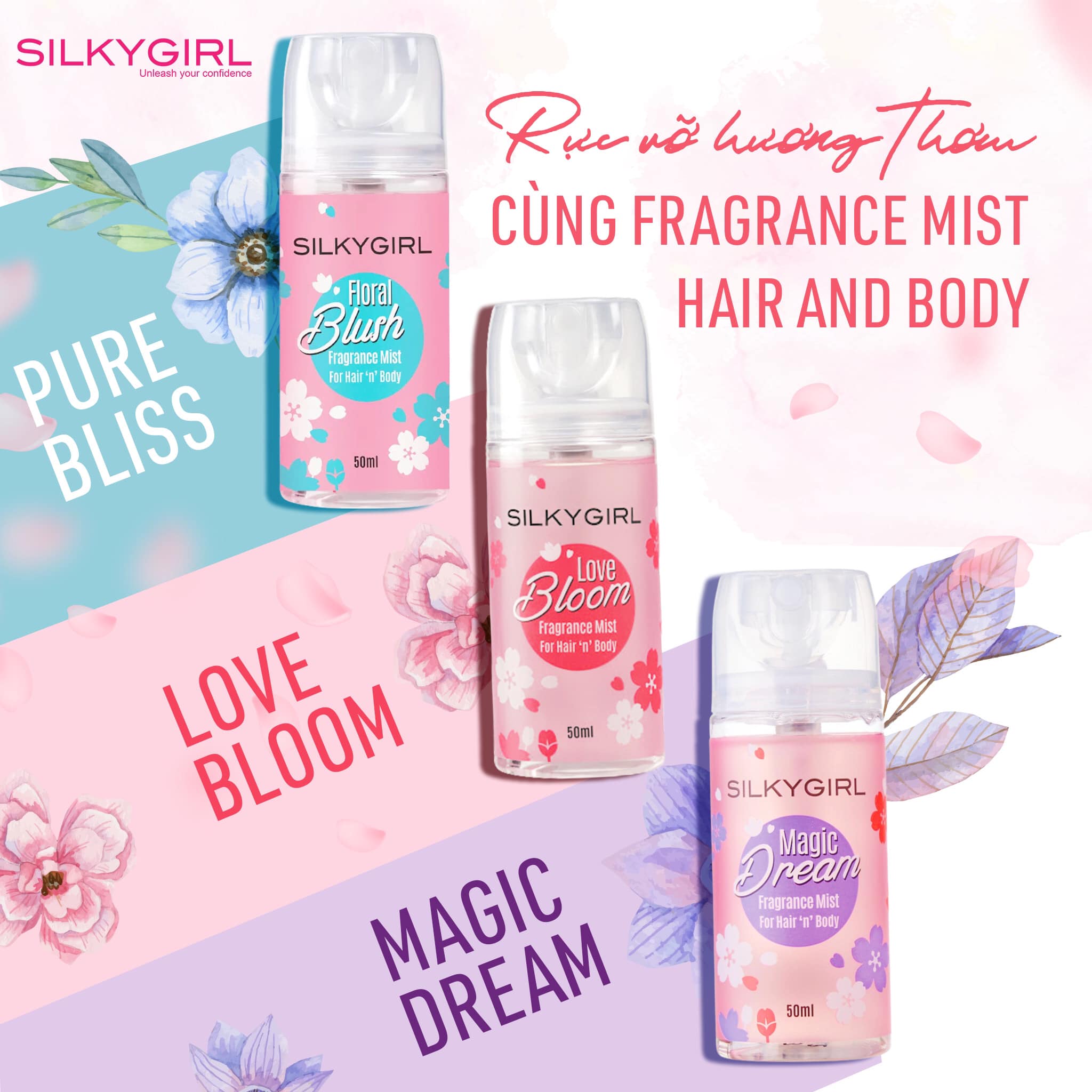 Silkygirl Fragance Mist giúp loại bỏ mồ hôi và mùi cơ thể với hương thơm của Blossom.